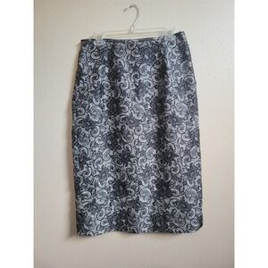 Women's Black White Paisley Pencil Midi Skirt Size 10